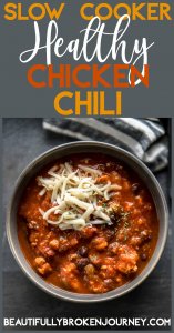This Slow Cooker Healthy Chicken Chili is an easy recipe that is big on flavor and the perfect bowl of comfort food when it's cold outside!