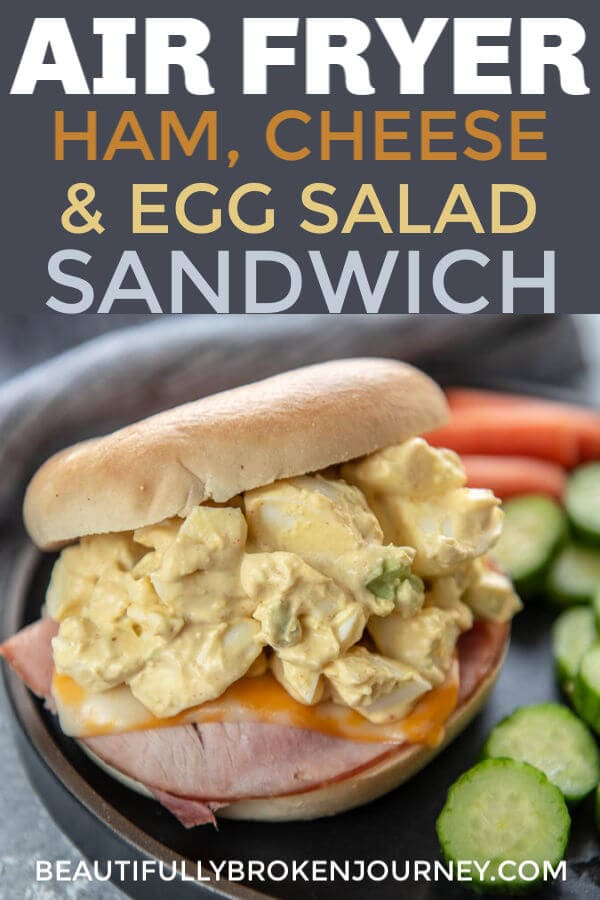 A delicious recipe that can be eaten for any meal! The Air Fryer Ham, Cheese & Egg Salad Bagel Sandwich is so simple and satisfying! #airfryer #hamandcheese #airfryerbagel