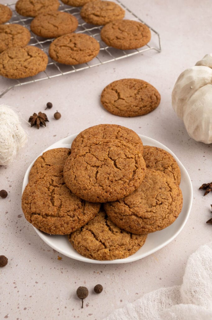 a plate of gluten free pumpkin cookies on a white plate